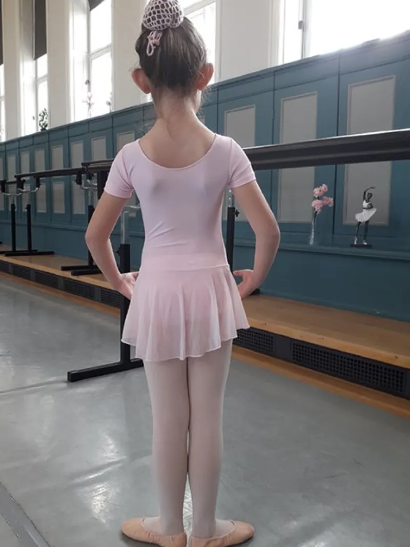 Børn Dansebutikken Gymnastikkjole Piger|Balletkjole Piger-Mørk rosa dragt med påsyet chiffon skørt Ballet Rosa