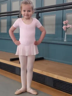 Børn Dansebutikken Gymnastikkjole Piger|Balletkjole Piger-Mørk rosa dragt med påsyet chiffon skørt Ballet Rosa