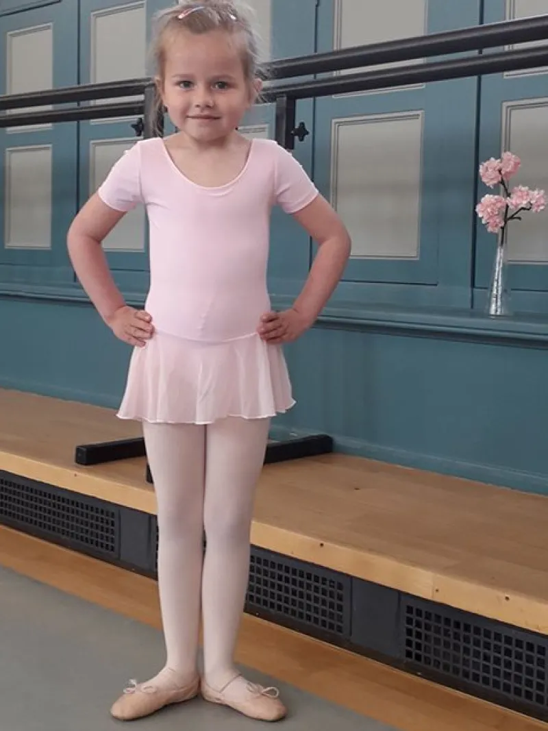 Børn Dansebutikken Gymnastikkjole Piger|Balletkjole Piger-Mørk rosa dragt med påsyet chiffon skørt Ballet Rosa