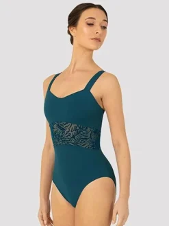 Dame Dansebutikken Dragter Damer|Balletdragter Damer-Mørk turkis dragt med smuk mesh detalje Bloch