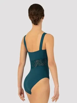 Dame Dansebutikken Dragter Damer|Balletdragter Damer-Mørk turkis dragt med smuk mesh detalje Bloch