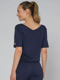 Dame Dansebutikken Pilates Heldragter|Heldragter Til Yoga-Mørkeblå heldragt med korte ærmer til dans og yoga