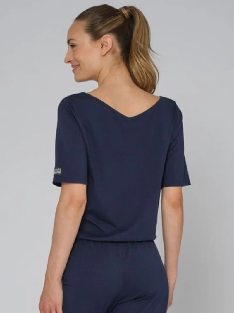 Dame Dansebutikken Pilates Heldragter|Heldragter Til Yoga-Mørkeblå heldragt med korte ærmer til dans og yoga