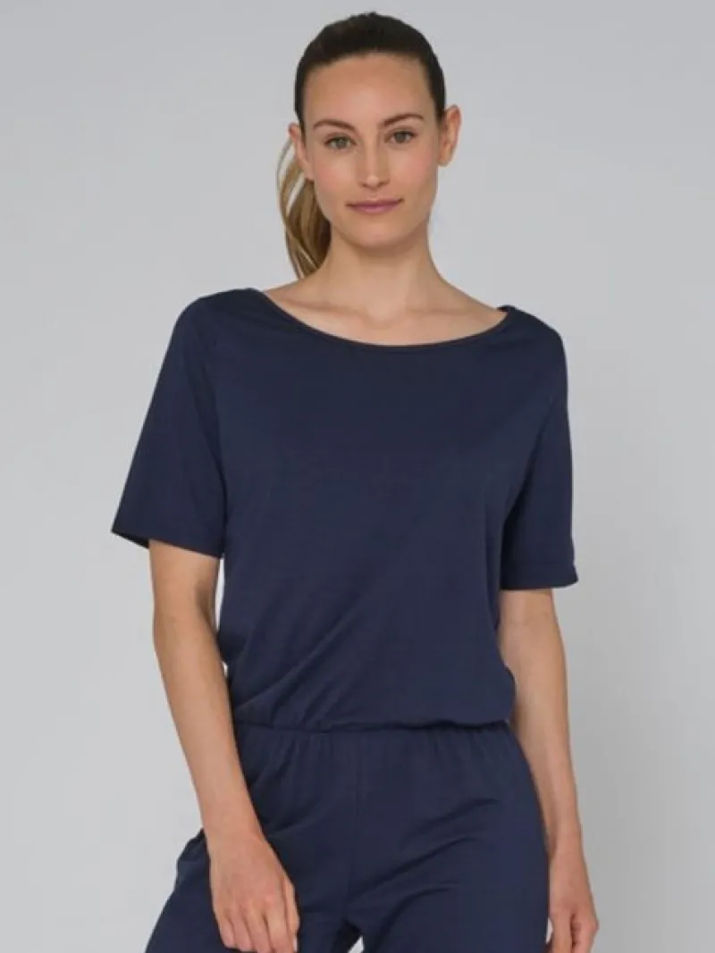 Dame Dansebutikken Pilates Heldragter|Heldragter Til Yoga-Mørkeblå heldragt med korte ærmer til dans og yoga