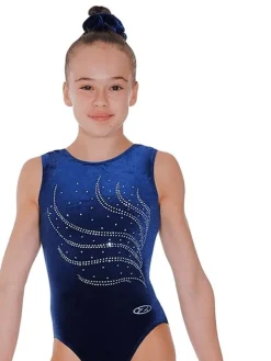 Dansebutikken Dragter Piger-Mørkeblå velour gymnastikdragt piger The zone