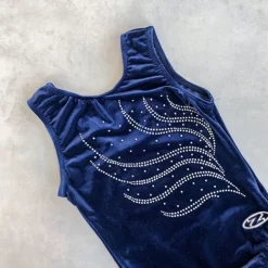 Dansebutikken Dragter Piger-Mørkeblå velour gymnastikdragt piger The zone