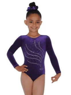 Dansebutikken Dragter Piger-Mørkelilla velour gymnastikdragt piger The zone