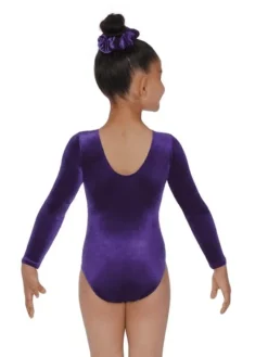 Dansebutikken Dragter Piger-Mørkelilla velour gymnastikdragt piger The zone