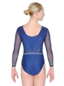 Dansebutikken Dragter Piger-Navy gymnastikdragt med mesh ærmer og sten piger The zone