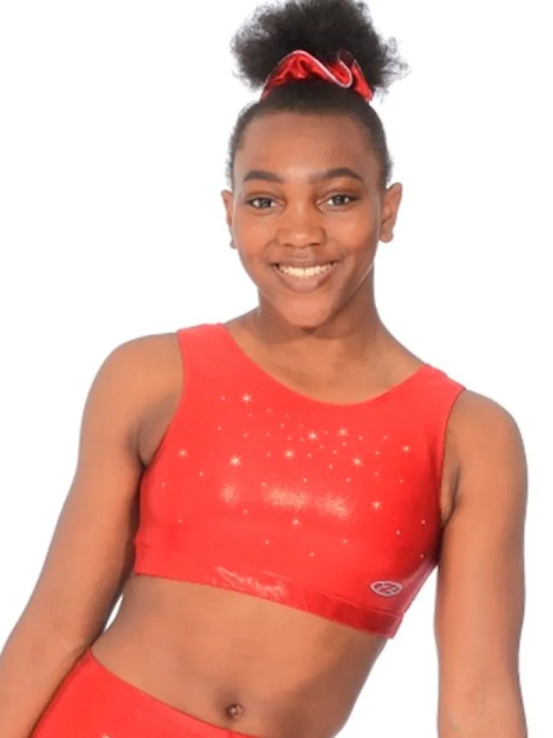 Dansebutikken Overdele Piger|Toppe Til Disco-Rød blank kort gymnastiktop piger The zone