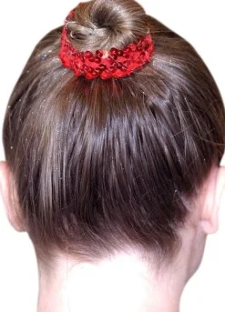 Dansebutikken Gymnastik Hårtilbehør|Hår Accessories-Rødt hårelastik med palietter