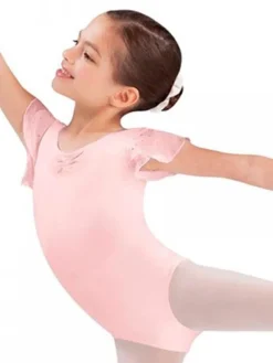 Børn Dansebutikken Balletdragter Børn-Rosa dragt til piger med chiffon ærme og palietter Bloch