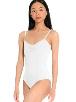 Dame Dansebutikken Dragter Damer|Balletdragter Damer-Seré hvid dragt m. justerbare stropper og rynkedetaljer