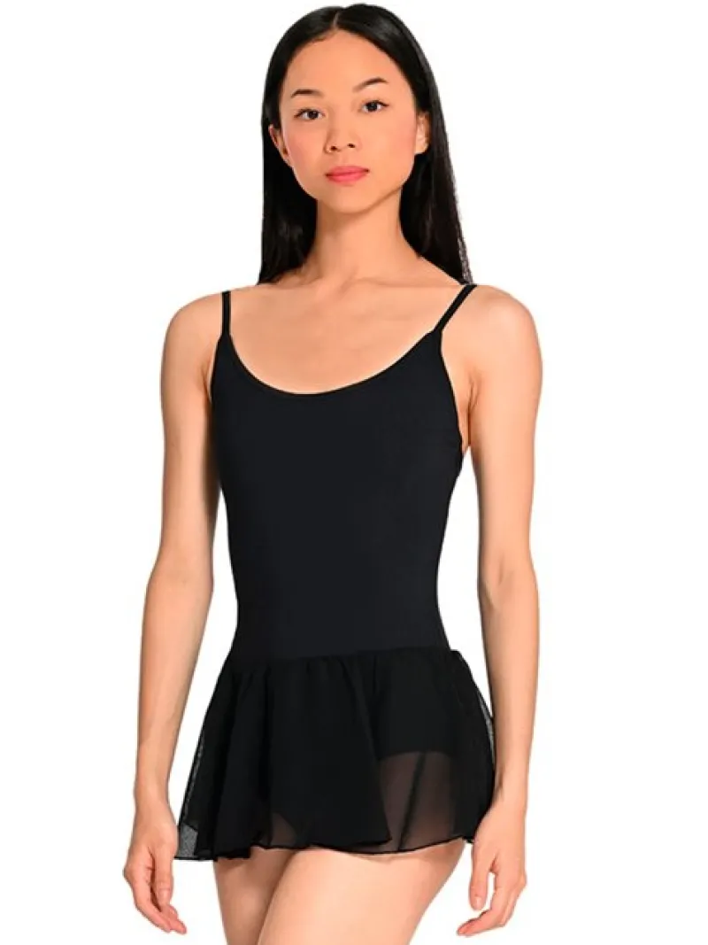 Dame Dansebutikken Dragter Damer-Seré sort dragt m. justerbare stropper og påsyet skørt