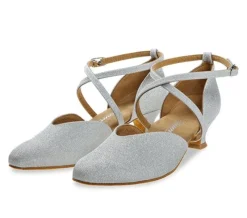 Dame Dansebutikken Tangosko Damer|Social Dansesko-Sølv brokade dansesko fra Diamant med lukket snude