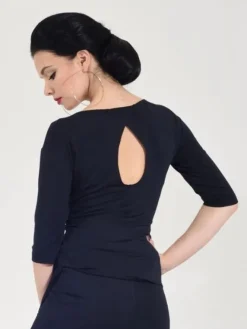 Dame Dansebutikken Danseoverdele Damer-Sort bluse med bådhals og 3/4 lange ærmer