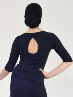 Dame Dansebutikken Danseoverdele Damer-Sort bluse med bådhals og 3/4 lange ærmer