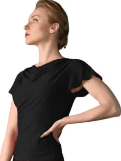 Dame Dansebutikken Danseoverdele Damer-Sort bluse med butterfly ærmer fra Danceeverywear