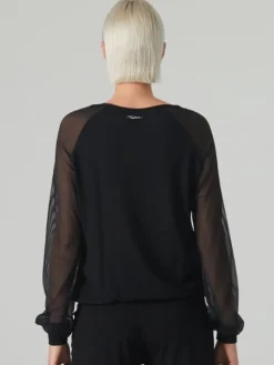 Dame Dansebutikken Danseoverdele Damer-Sort danse bluse med lange chiffon ærmer