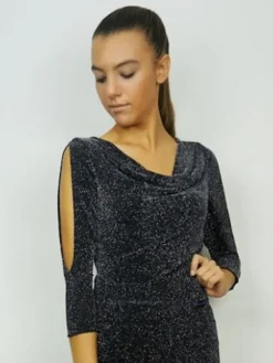 Dame Dansebutikken Danseoverdele Damer-Sort dansebluse med glimmer og flotte ærmer