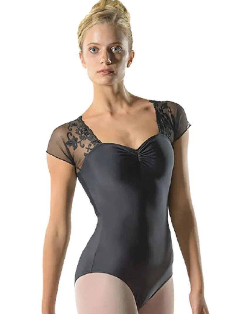 Dame Dansebutikken Balletdragter Damer|Dansebody Damer-Sort dragt m. blonde og lille ærme ballet Rosa