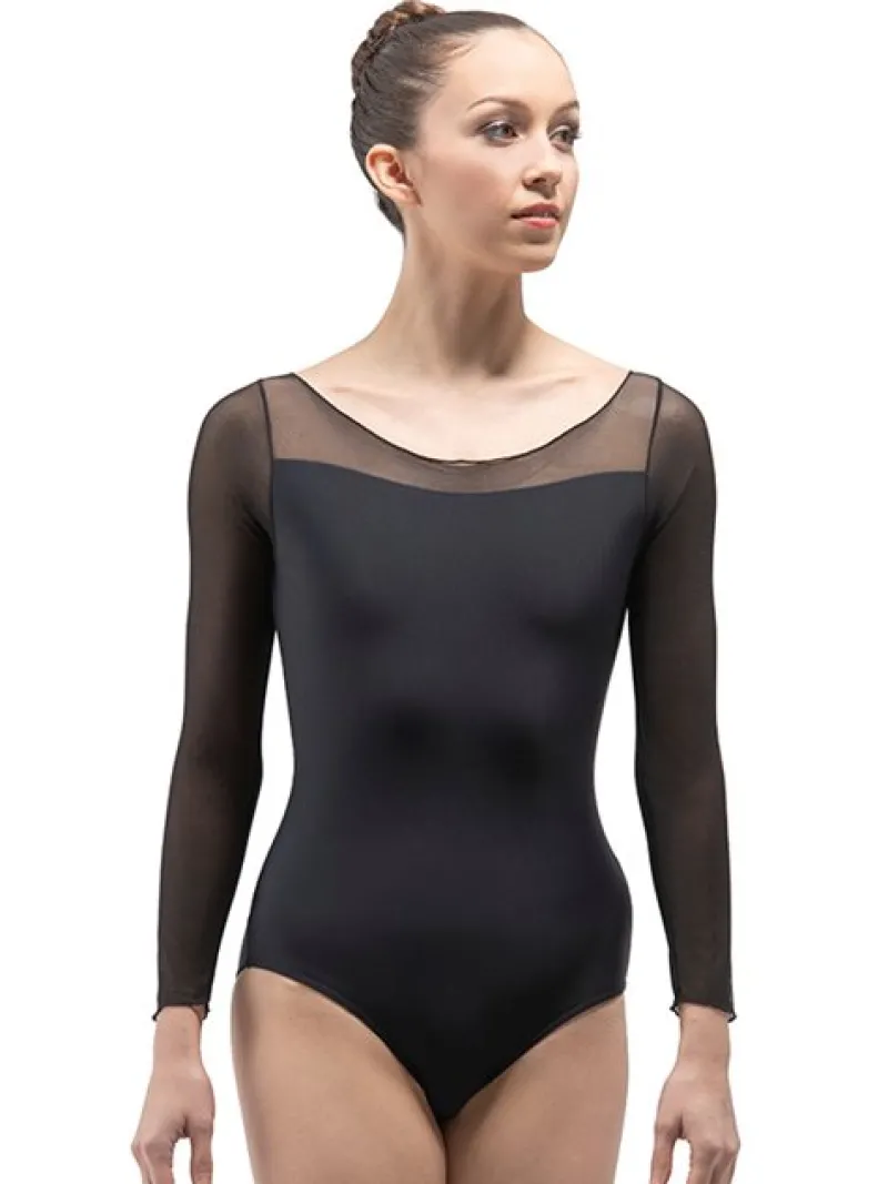 Dame Dansebutikken Dragter Til Skøjteløb|Balletdragter Børn-Sort dragt med lange mesh ærmer Ballet Rosa