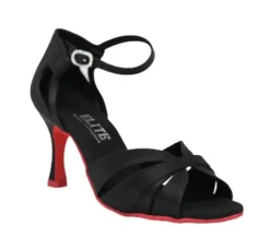 Dame Dansebutikken Salsasko Damer|Tangosko Damer-Sort Elite satin dansesko med rød sål Rummos