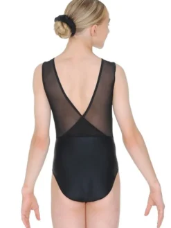 Dansebutikken Dragter Piger-Sort gymnastikdragt med mesh ryg og sten piger The zone
