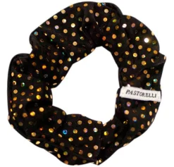 Dansebutikken Rhinsten/smykker|Gymnastik Hårtilbehør-Sort hårelastik med guld palietter