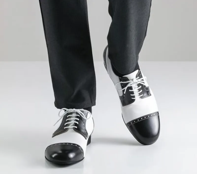 Dansebutikken Tangosko Herrer|Salsasko Herrer-Sort og hvid blødt skind herre dansesko Werner Kern