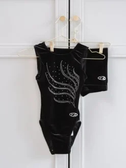 Dansebutikken Dragter Piger-Sort velour gymnastikdragt piger The zone