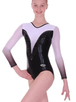 Dansebutikken Dragter Piger-Sort/hvid skinnende gymnastikdragt piger The zone