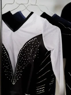 Dansebutikken Dragter Piger-Sort/hvid skinnende gymnastikdragt piger The zone